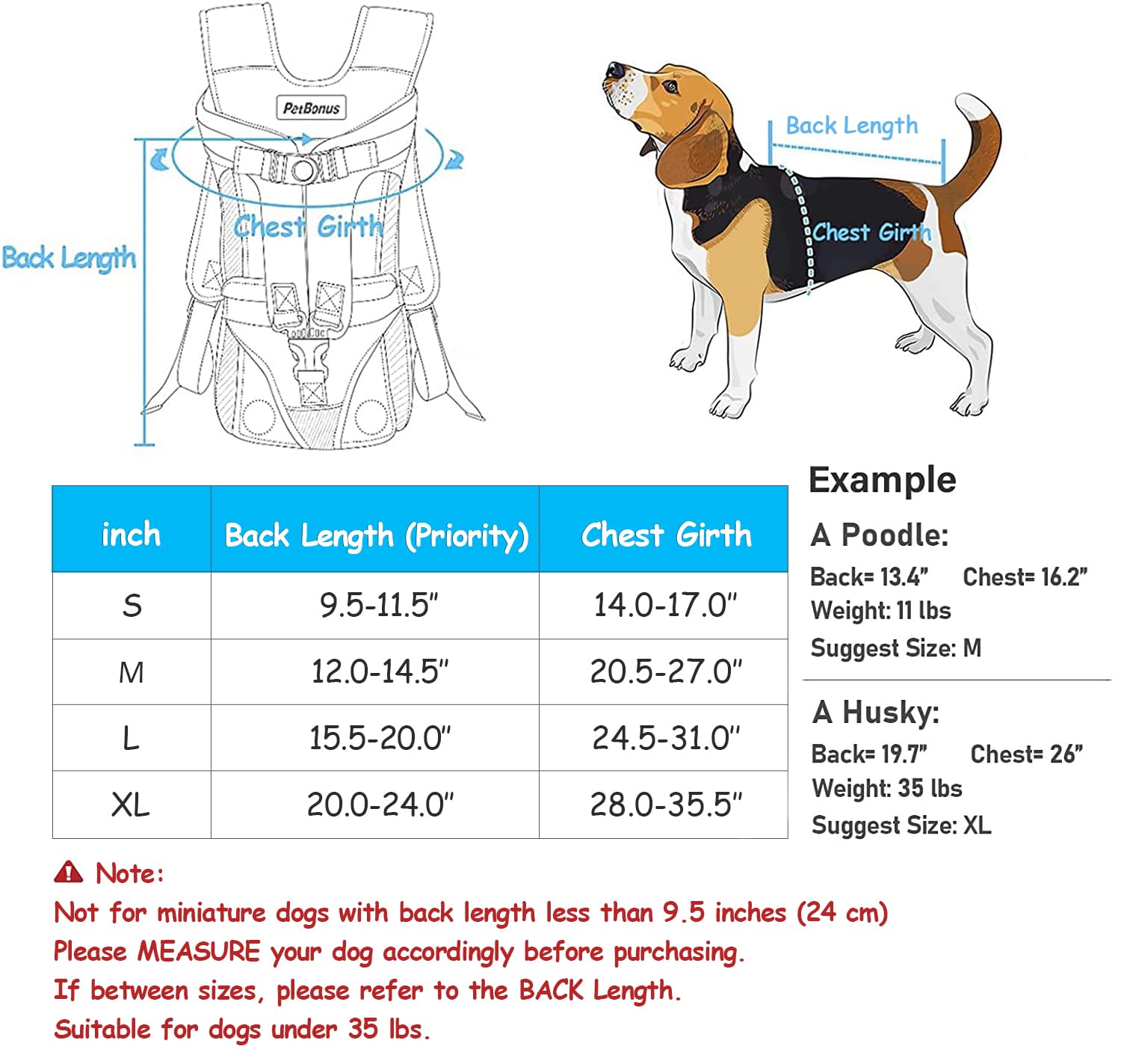 Patented Pet Front Carrier Backpacks Adjustable Breathable for Medium Small Dogs for Hiking Cycling PetBonus